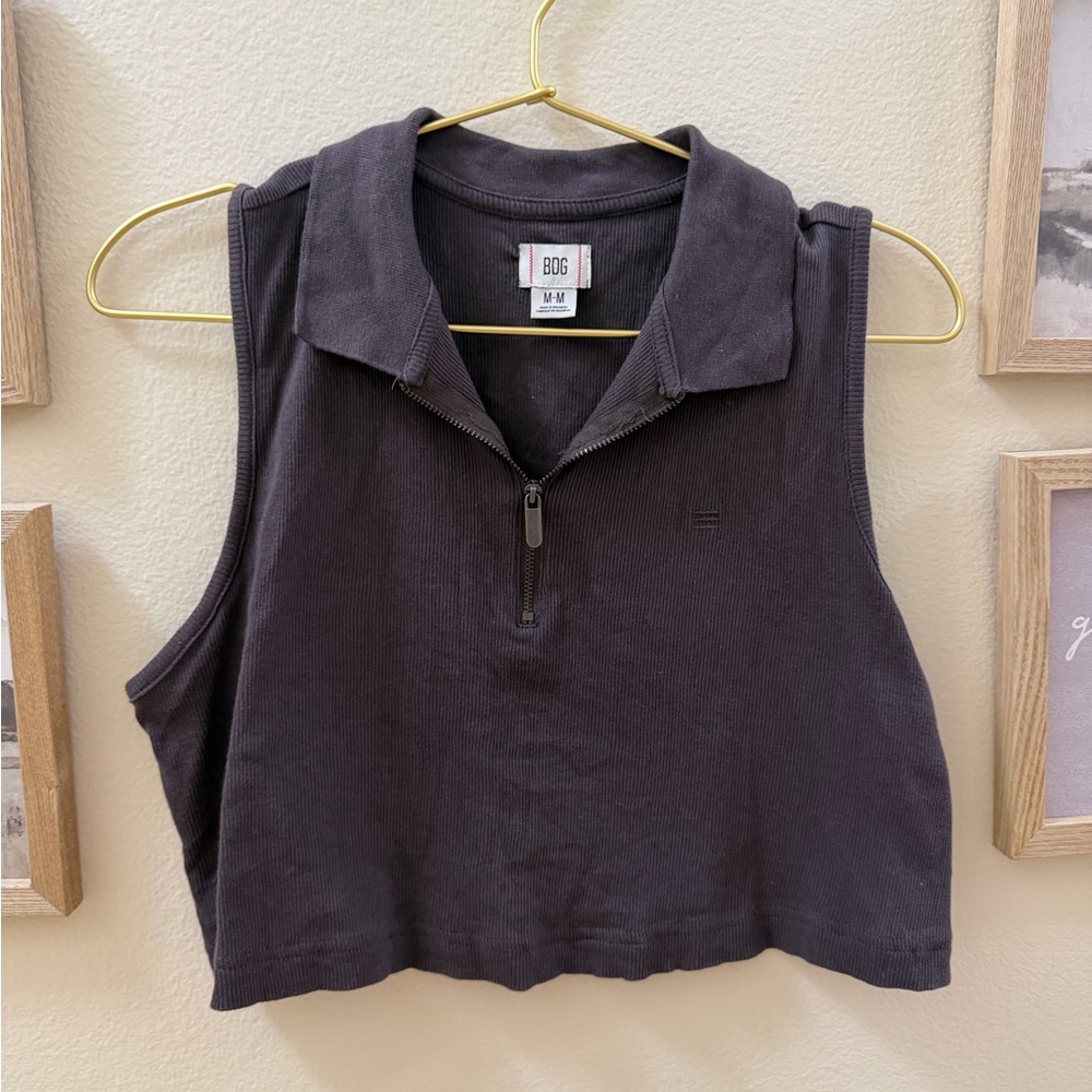 BDG Black Cropped Zip Polo Tank Top